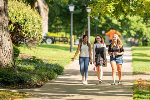 students walking campus