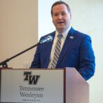 President Tyler Forrest speaking in Johnson Event Center