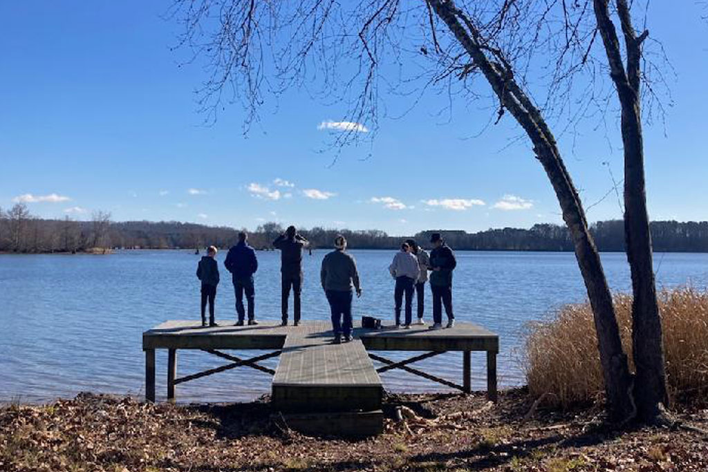 Students observing the river