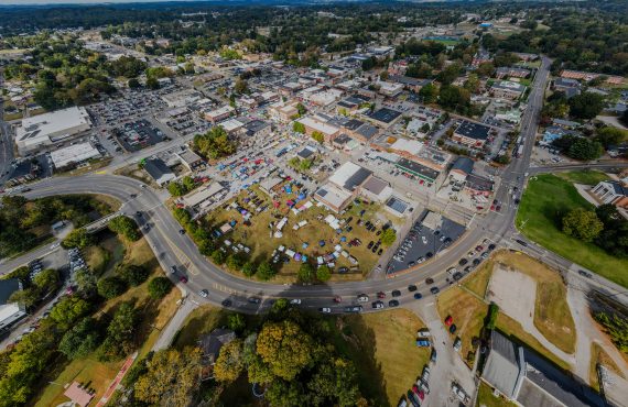crane view of college town Athens