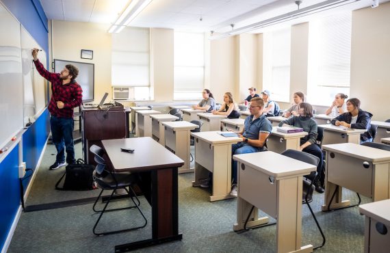 students receiving a lecture in Durham building