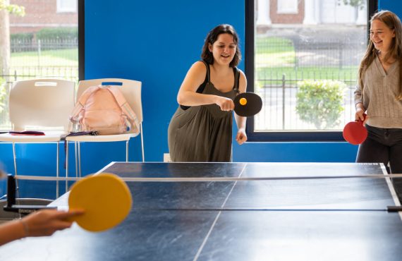 Wesleyan students spending some downtime in Colloms Campus recreation center